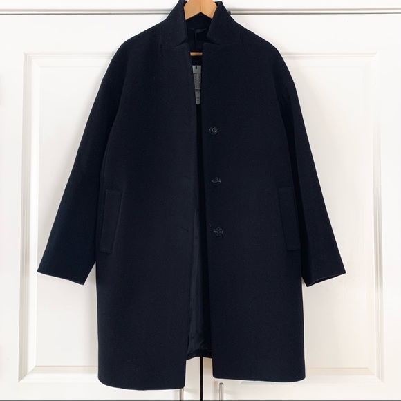 Cinzia Rocca Black Cocoon Pea Coat Wool Cashmere Stand Up Collar Large - Picture 2 of 13